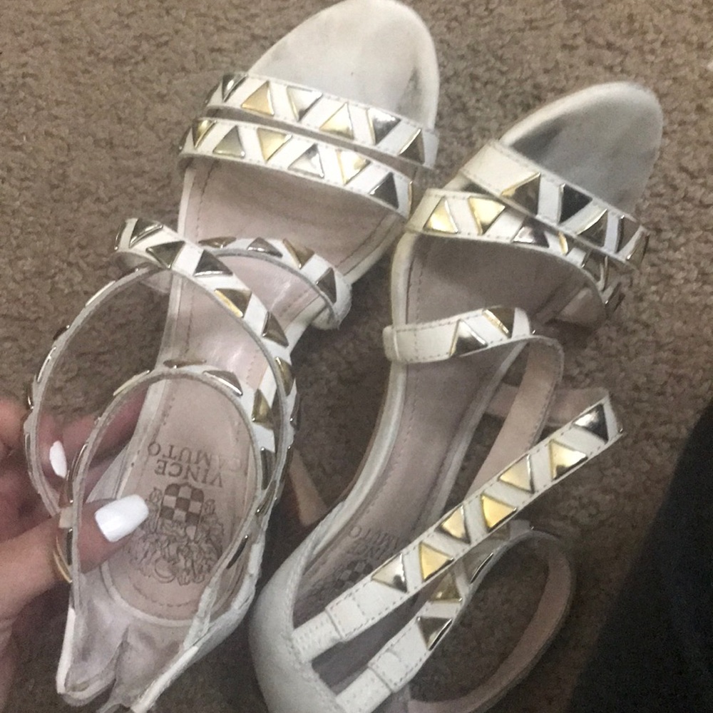 White studded heels